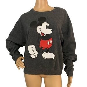 Disney Mickey Mouse Gray Crew Neck Sweatshirt Size Large